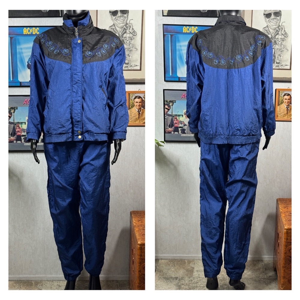 Vintage Lavon Blue Nylon Tracksuit • 80s 90s Windbreaker Jacket & Pants Set